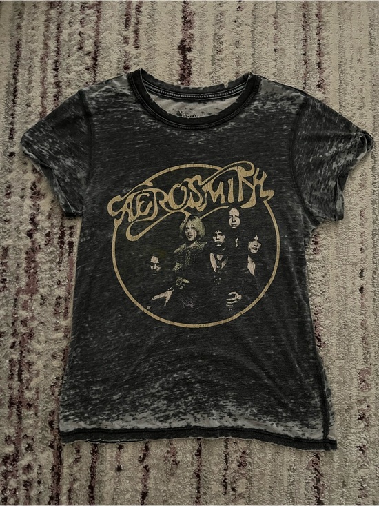Recycled Karma Tops - Recycled Karma Black Tee with Gold Aerosmith Graphic